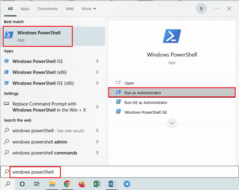 open Windows PowerShell as Administrator option