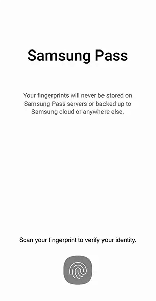 Samsung Pass မီနူးသို့ ဝင်ရောက်ရန် သင်၏ ဇီဝဗေဒဆိုင်ရာ အချက်အလက်များကို စစ်ဆေးပါ။