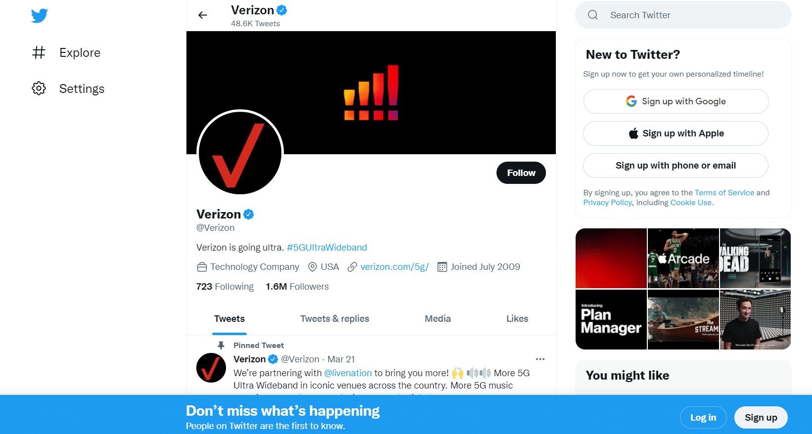 Pagina Twitter di Verizon. come parlare con una persona quando chiami Verizon