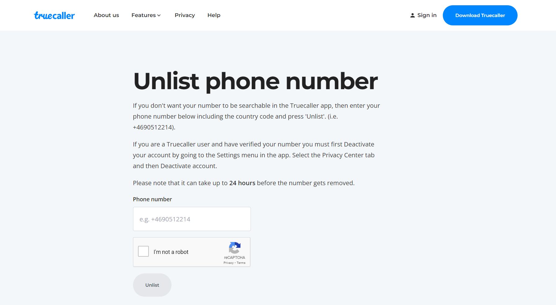 Visit Truecaller Unlist Page. How to Unlist Your Number from Truecaller