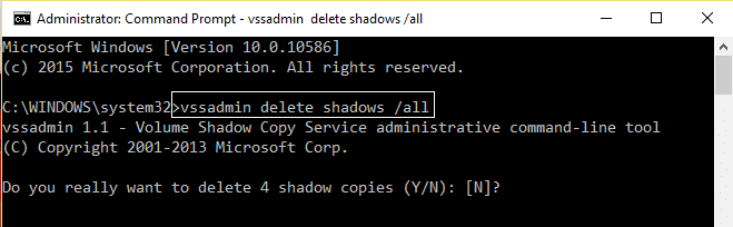 vssadmin shadowstorage delete all