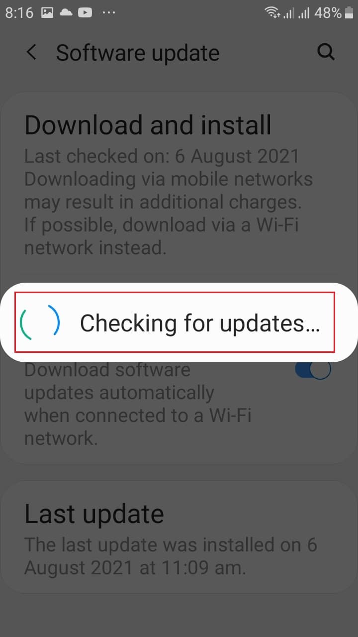 wait for Android to Check for Updates in Samsung mobile