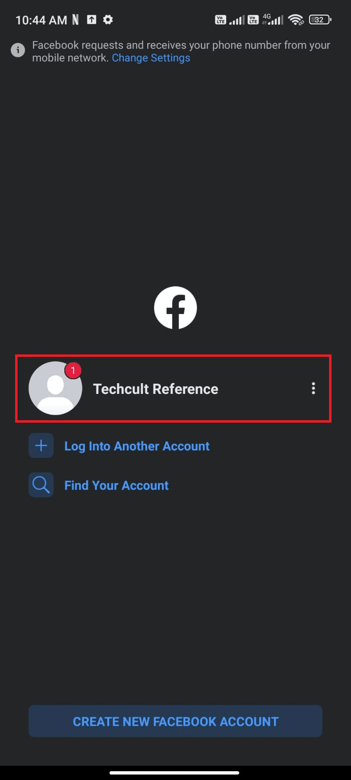 Wait for a few seconds and tap on your Facebook account to log in again