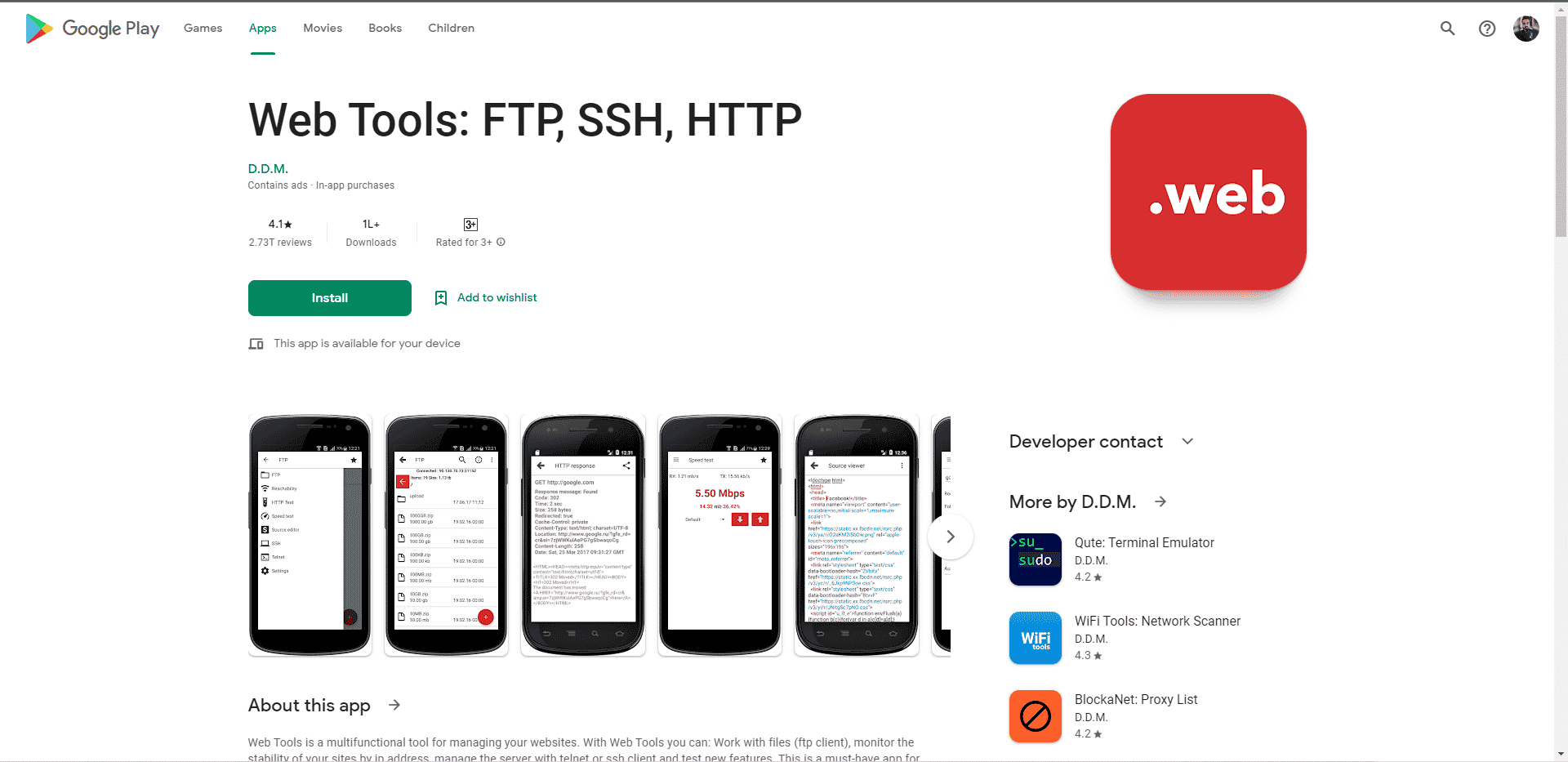 Web Tools FTP SSH HTTP Play Store homepage. Best File Transfer Protocol Clients for Android