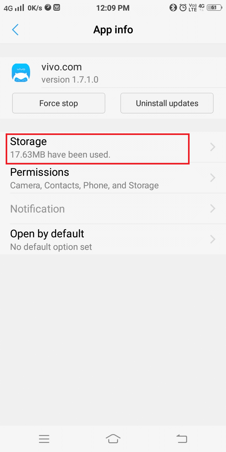 When you enter into that particular application, you will see an option called Storage.