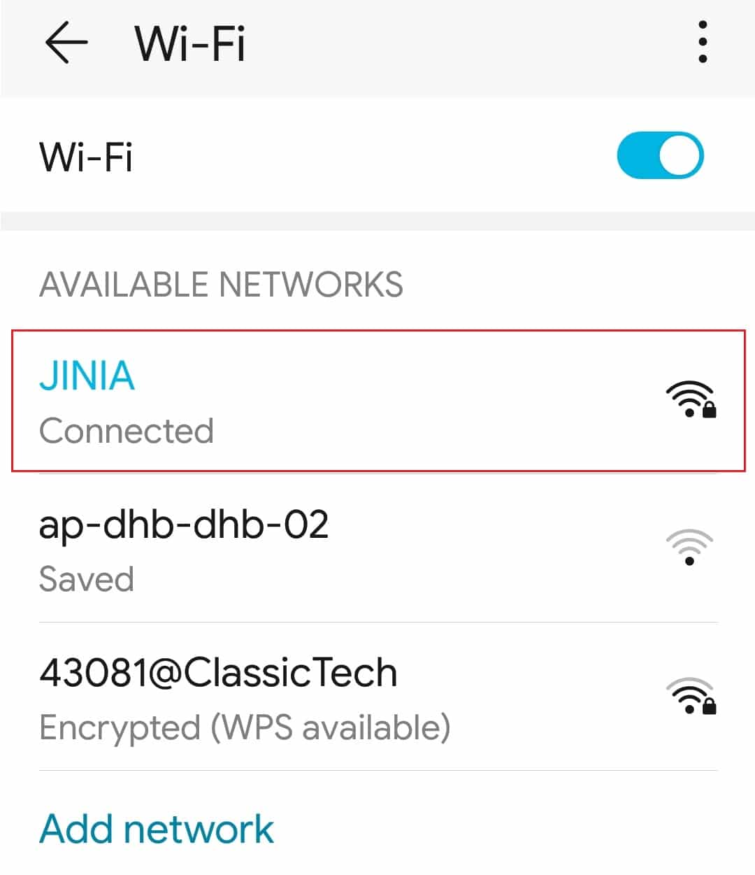 wifi connected in Honor Play android phone