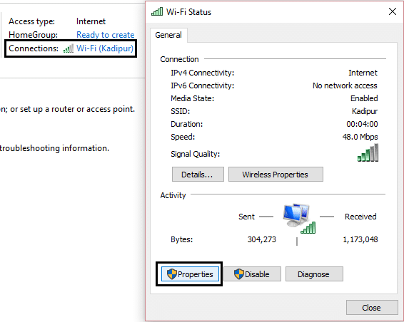 wifi connection properties | Fix Windows 10 Update Error 0x80070422