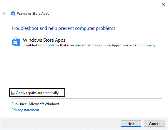 средство устранения неполадок приложения Магазина Windows Microsoft