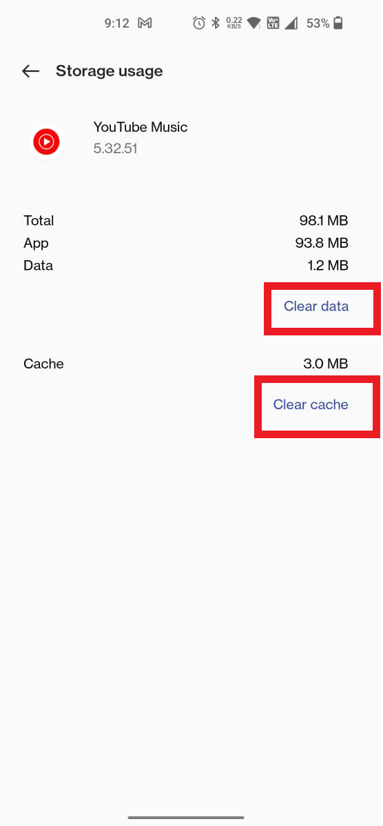 clear data and cache Youtube music