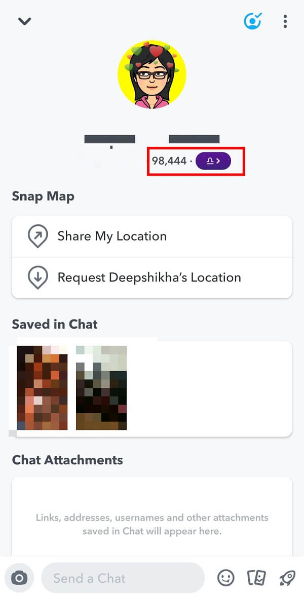 you can observe a number below your friend's name. This number reflects the Snap Score of your friend