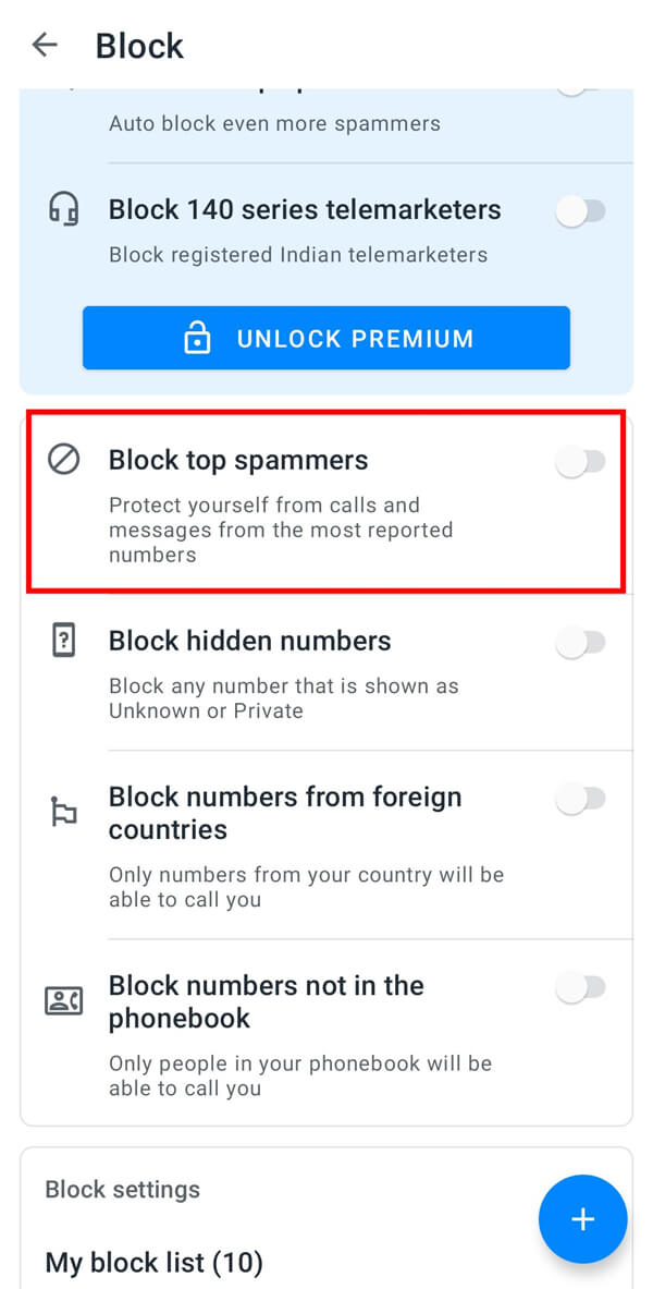 you can select Block top spammers to block spam calls