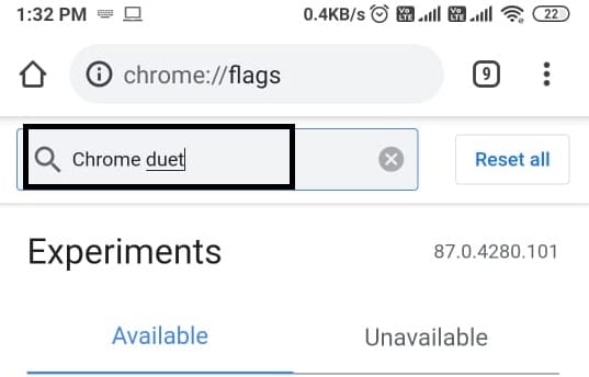 you have to locate the search box on the page to type ‘Chrome duet’ and press Enter.