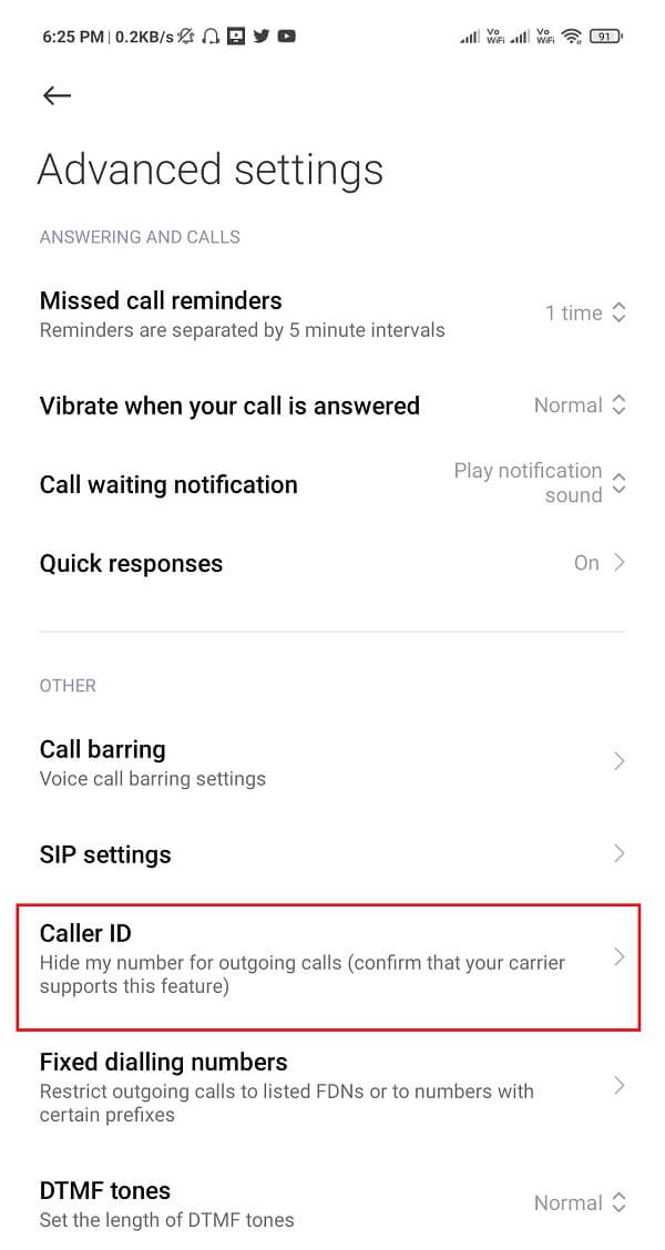 Caller ID option ကိုသင်တွေ့လိမ့်မည်။ ၎င်းကိုနှိပ်ပါ။