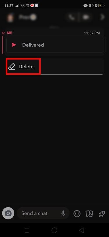 you will find the Delete Option. tap on it to Delete a message. | Unsend A Snap On Snapchat