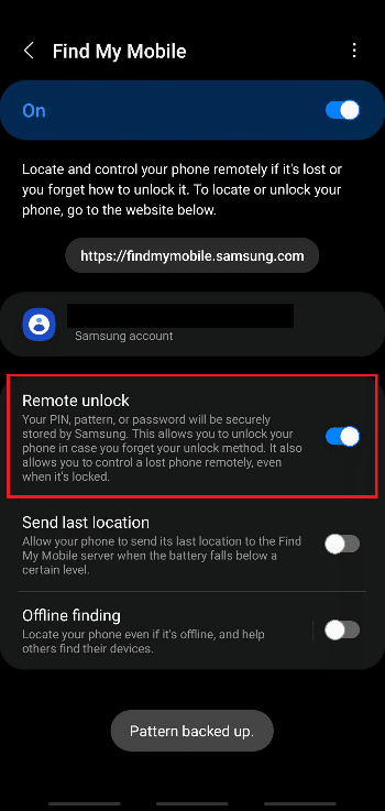 Your phone will get backed up and the toggle for Remote unlock will get turned on