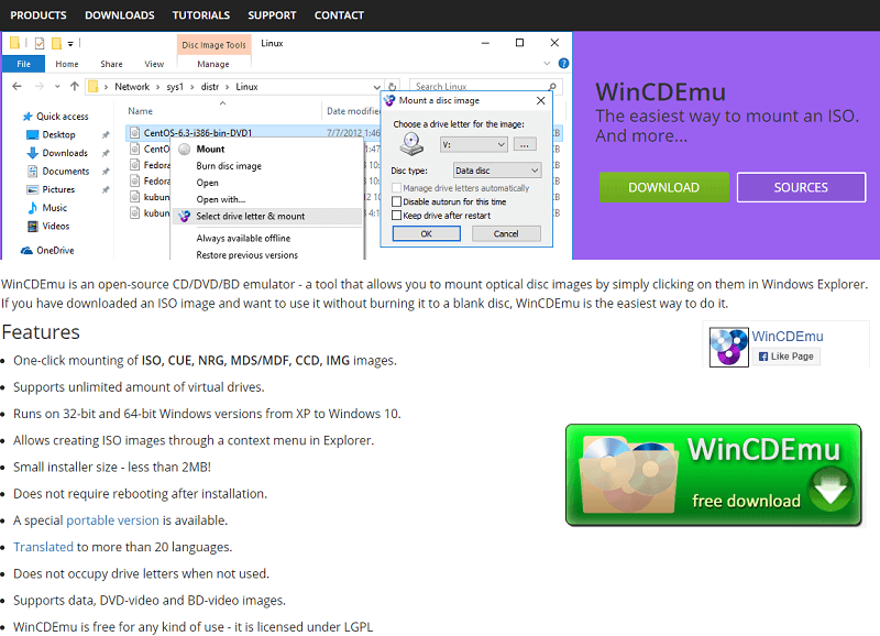 „WinCDEmu“ (das Sie unter httpwincdemu.sysprogs.org herunterladen können) ist eine einfache Open-Source-Montageanwendung
