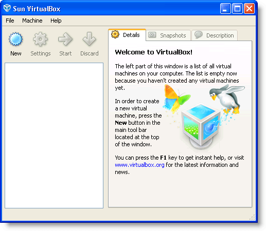 The main VirtualBox window