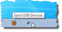 The Eject USB Devices shortcut on the Taskbar