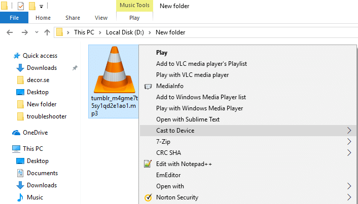 Remove Cast to Device Option from Context Menu in Windows 10