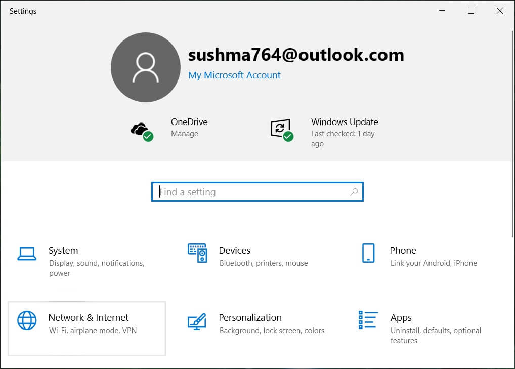 Click on Network & Internet | Enable or Disable Bluetooth in Windows 10