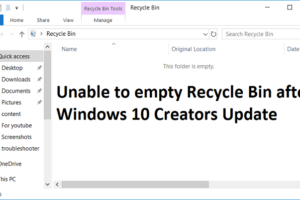 Unable to empty Recycle Bin after Windows 10 Creators Update