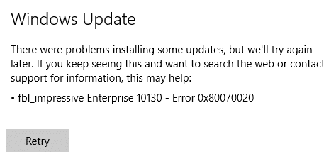 Opravte chybu Windows Update 0x80070020