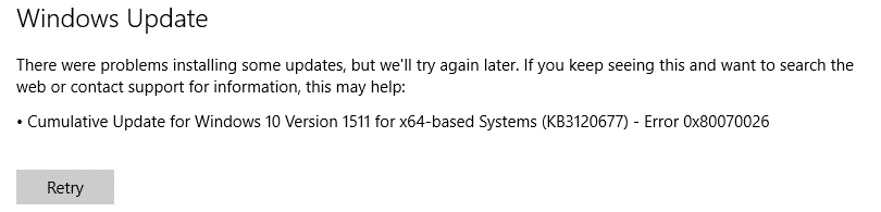 Fix Windows Update Error 0x80070026