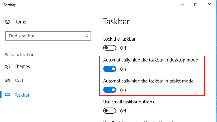 make sure to turn on Automatically hide the taskbar in desktop mode