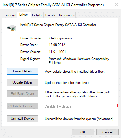 Switch to Drive tab and click Driver Details tab