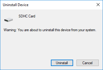 Click on Uninstall button to continue with the uninstallation of SD Card | Fix SD Card Not Detected in Windows 10
