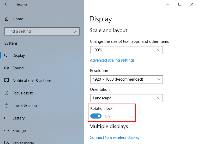 Lock Screen Rotation in Windows 10 Settings