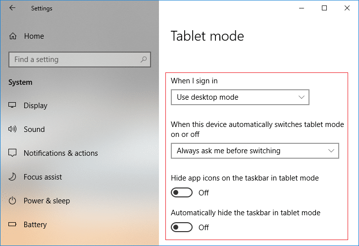 Disable Tablet Mode on Windows 10 to Fix desktop icon missing issue