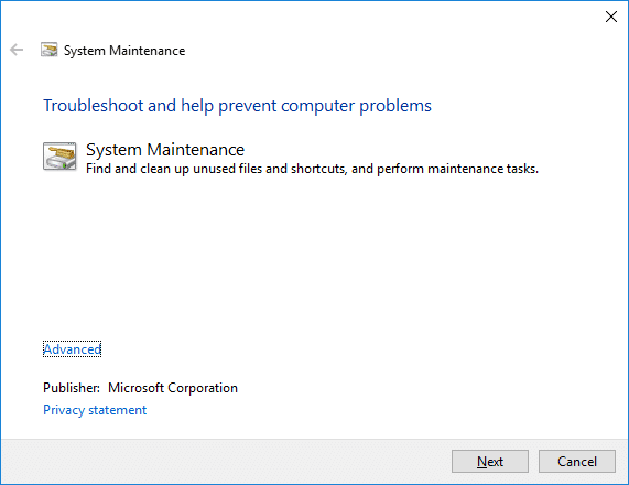 This will open System Maintenance Troubleshooter, click Next | Fix Desktop Window Manager High CPU (DWM.exe)
