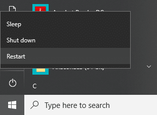 Click on Restart and your computer will restart itself | Fix uTorrent Not Responding in Windows 10