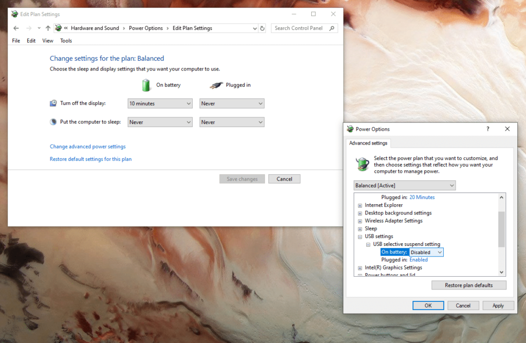 Disable USB Selective Suspend Settings in Windows 10