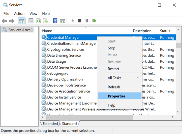Right-click on Credential Manager and select Properties