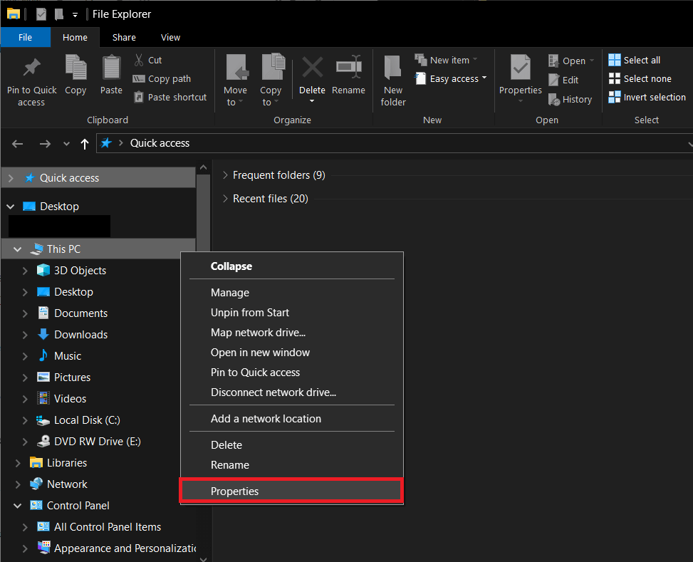 Right-click on This PC and select Properties