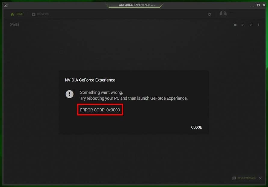 Correggi il codice di errore Geforce Experience 0x0003