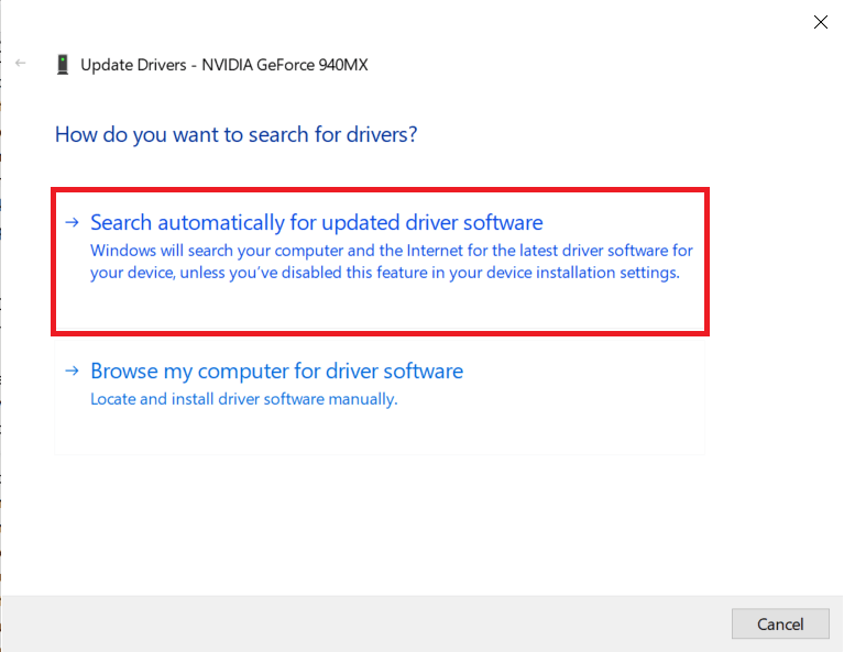 Click on Search automatically for updated driver software | Fix Can't Connect Securely to this Page Error in Microsoft Edge