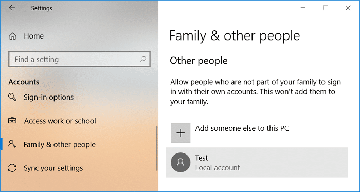 Under Other People click on your account for which you want to change the account type