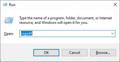 Open the Run dialog box (Click Windows key & R key together) and type regedit.