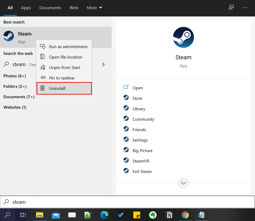 Right click on Steam in Windows search result and select Uninstall. How to fix Steam store not loading