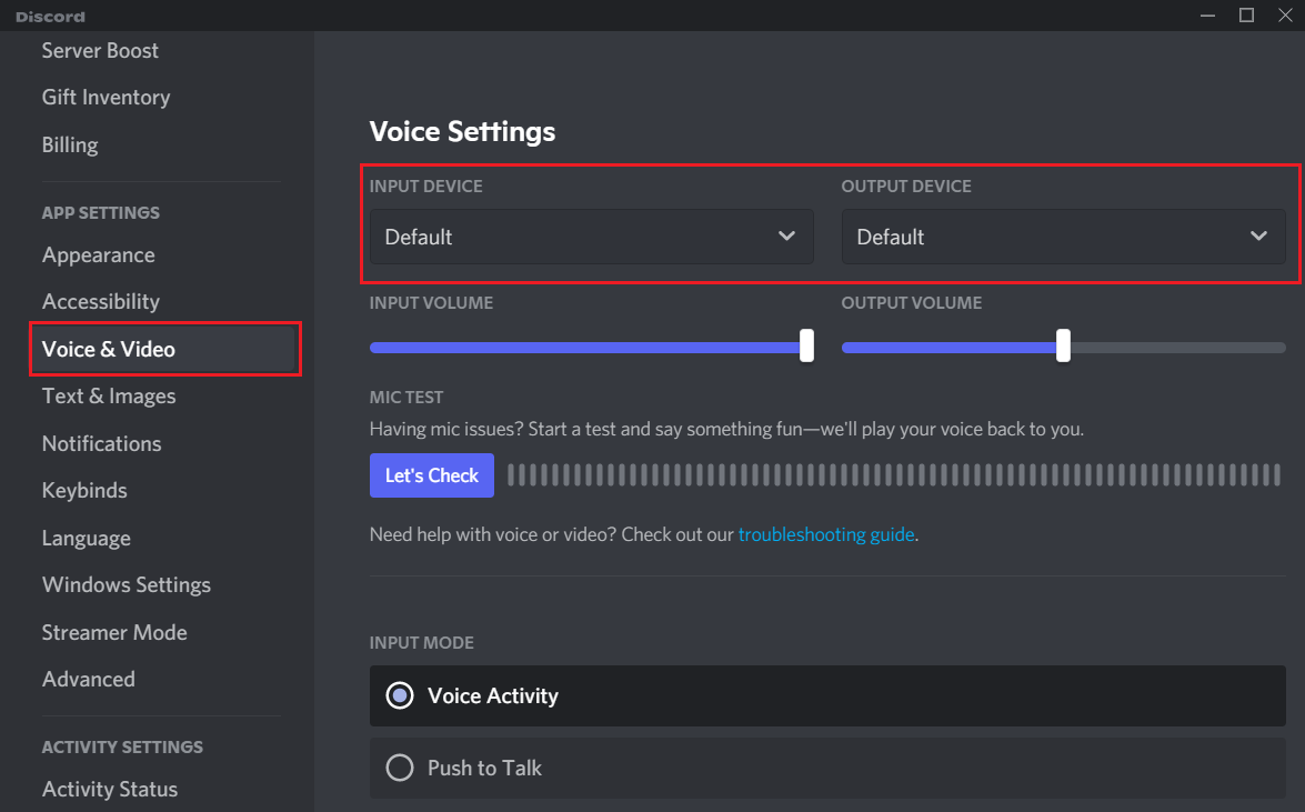 Set Discord Input and Output Settings to Default
