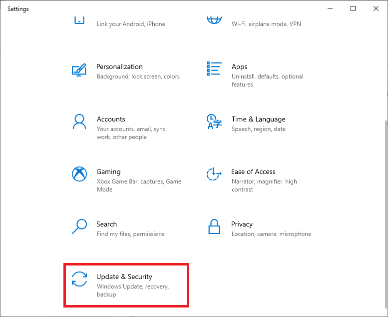 Now, click on Update & Security in the Settings window