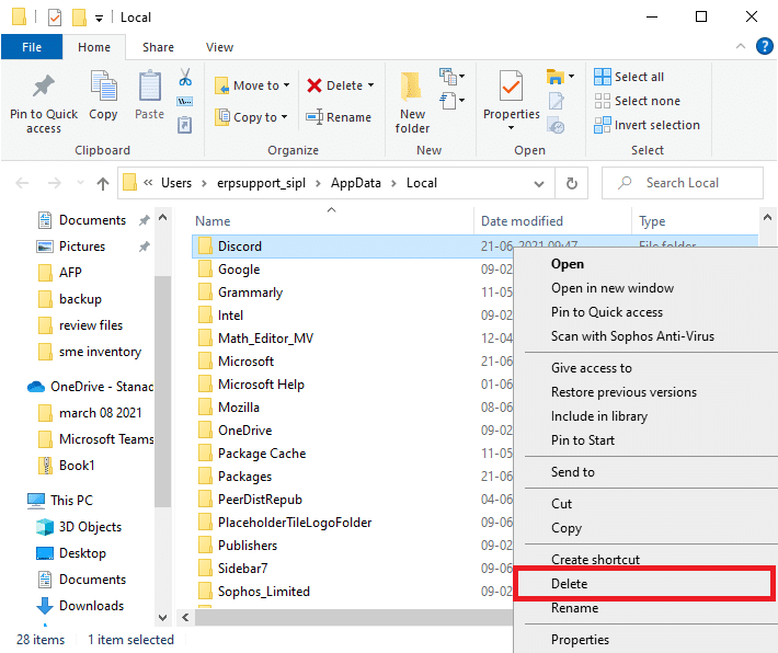 Find the Discord folder in your local appdata folder and delete it