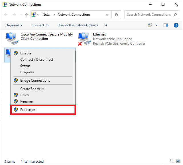 Now, right-click on your network connection and click on Properties. Fix Your connection was interrupted in Microsoft Edge