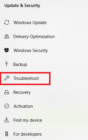 select troubleshoot