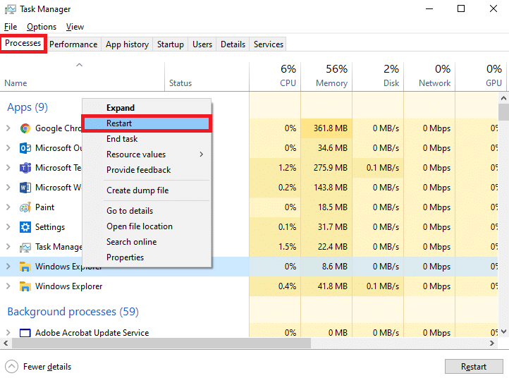 In the Task Manager window, click on the Processes tab.