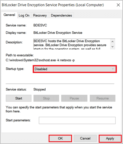 Set the Startup type to Disabled from the drop-down menu. How to Disable BitLocker in Windows 10