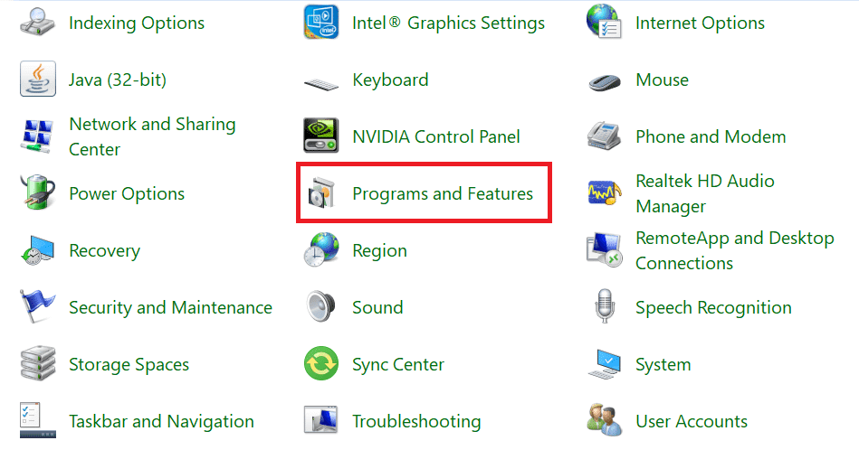 Click on Programs and Features, as shown